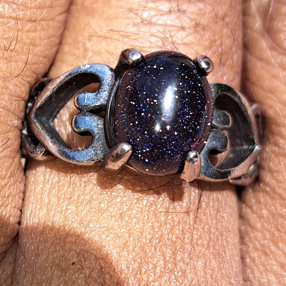 Stainless steel blue Goldstone ring